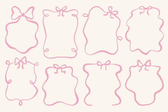 Download Cute Bow Frame Set Ribbon Line Art SVG - Bow frame Collection
